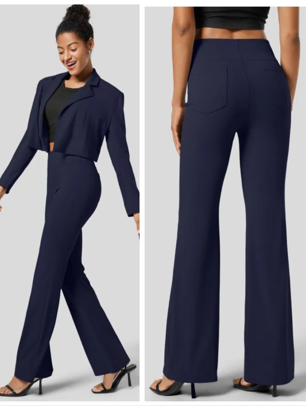 Halara Flex High Waisted Back Side Pocket Slight Flare Work Pants Womens XL Navy